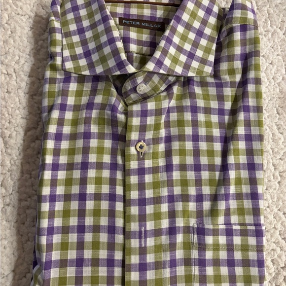 Peter Millar Purple and Olive Plaid Men's Shirt - Picture 2 of 3